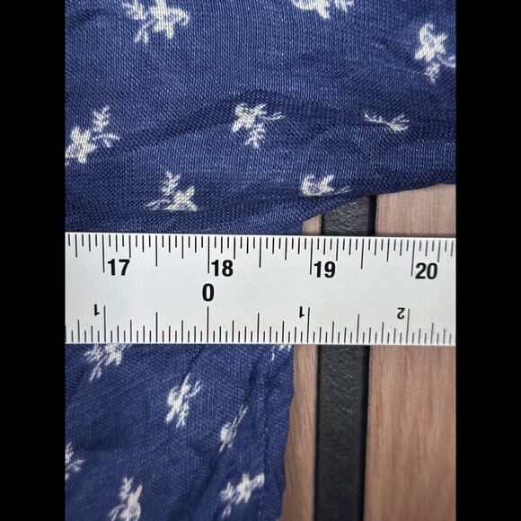 Free People Top Small Womens Blue Floral Cap Sleeve Front Pockets Blouse - Picture 3 of 7